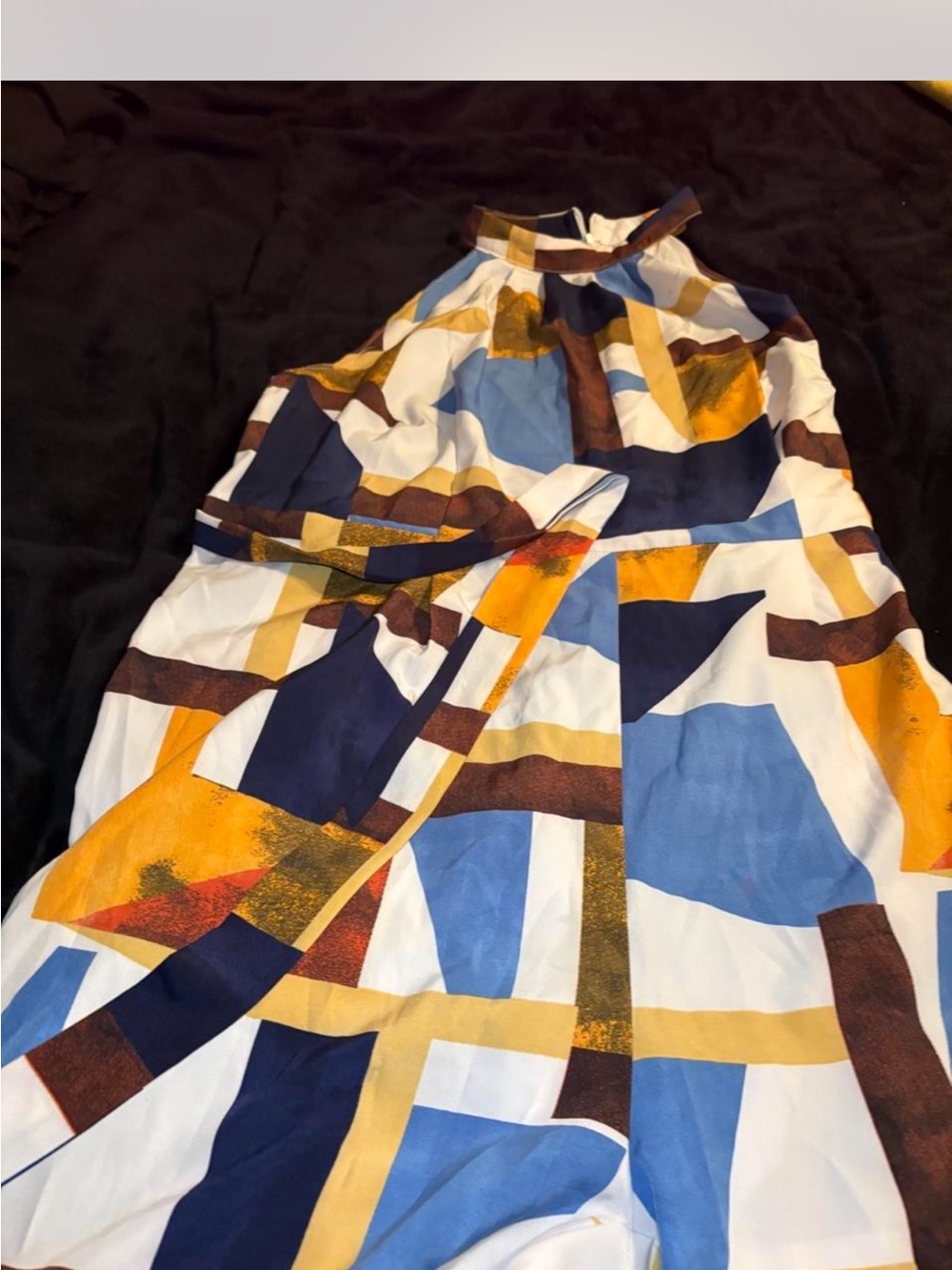 & Other Stories Geometric Halter Maxi Dress in Blue, Yellow & White